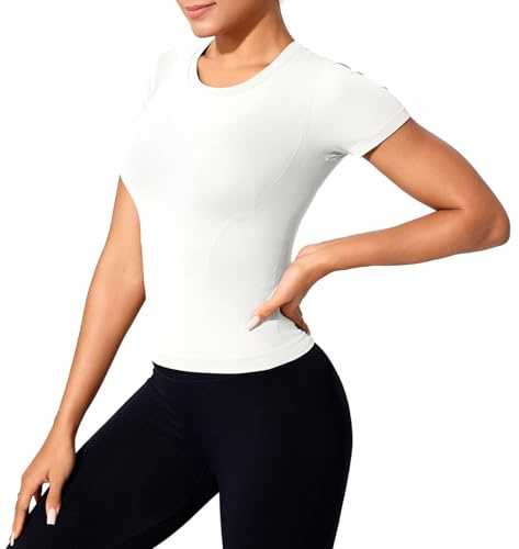XDSP Tee Shirt Sport Femme Manche Courtes Tops Yoga Col Rond Les Respirant Schage Rapide Sport de T-Shirt Doux Haut Fitness Athltique Fonctionnement Chemises Running Pilates Jogging