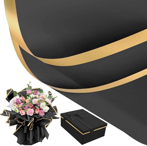 YADOBIG 20 ark presentinslagningspapper med blommotiv, vattentätt blompapper, blompapper med guldkant