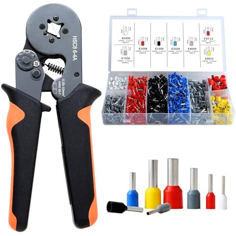 Hibisaws Crimpadora profesional 0.25-10mm², Con 1250 piezas terminales electricos,crimpadora terminales, crimpadora terminales electricos, kit instalación y reparación vehicular, alicates electricista