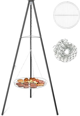 Bonnlo Campfire Tripod Grill - Portable Fire Pit BBQ without Fire Bowl - for Outdoor Camping BBQ, Black