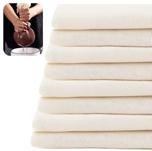 Huucozn 8 PCS Telas Filtrante Reutilizable 40/50/60/70cm, Colador de Tela Algodon Puro sin Blanquear, Paño Colador para Hacer Queso, Tela de Gasa para filtrar Alimentos para Leche, Yogurt y Vino