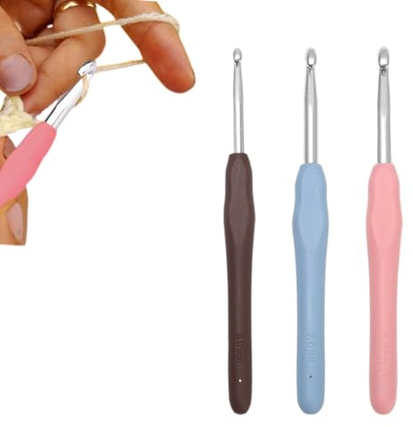 DOKRIN Ganchillos 3 agujas de crochet (6,0 mm, 7,0 mm y 8,0 mm) con ganchos metálicos ergonómicos de agarre suave, ideales para principiantes y crocheteros.