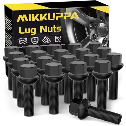 20 Stück MIKKUPPA Radschrauben Radbolzen M14x1,5 - Schaftlänge: 40mm,Kugelbund R13,Schlüsselweite :17mm (Schwarz)