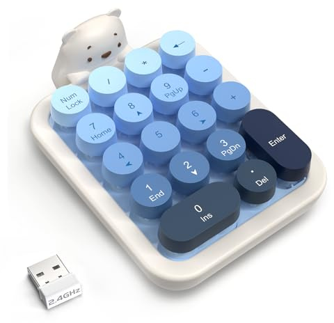 FELiCON AF18 Kabelloser Numeric Keypad, Tragbarer 18-Tasten-Mini-Nummernblock mit Retro-Rundtasten und 2,4G-Empfänger,für PC, Laptop, Computer-Gradient Blue