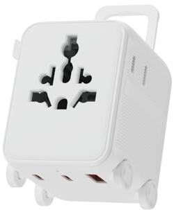 Universell reseadapter – kompatibel med över 150 länder – 2 USB-C-portar, 1 USB-A-snabbladdningsport – US/UK/EU/CA/JP/CH/AUS-uttag – Xoopar Luggie vit