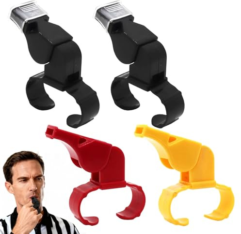 Haxisii Referee Whistle, 4Pcs Reusable Finger Whistle Netball, Sports Whistles With Loud, Clear and Crisp Sound, Suitable for Training and Outdoor Camping (Black)