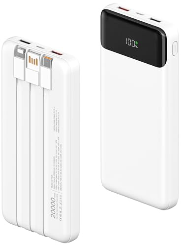 Power Bank 20000mAh with Built in 3 Cable, 22.5W Fast Charging Portable Charger PD 3.0 QC 3.0 USB-C Input & Output LED Display, Camping Battery Pack for iPhone, Samsung, iPad, and More
