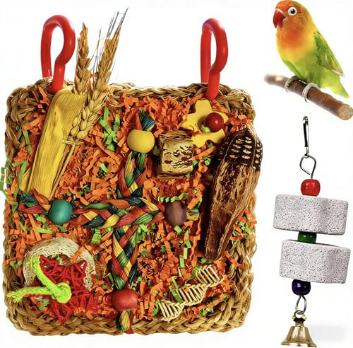 GMBANK Budgie Toys, Cockatiel Toys With 1 Natural Beak Grinding Stones | Natural Hanging Chew Toy For Foraging, Bird Toys For Caged Birds, Bird Toys For Budgies Cockatiels Lovebirds Conures