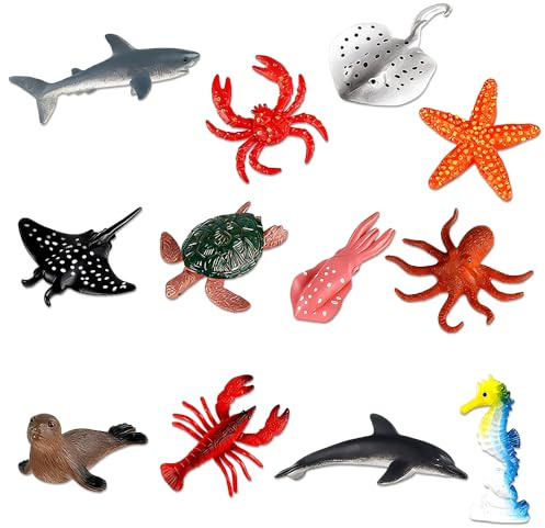FCXVXCL Juego Figuras de Animales del Océano, 12 Piezas Mini Figuras de Océano de Realistas, Figura de Animales de Plástico, Juego de Mini Animales Aprendizaje para 3 Años+