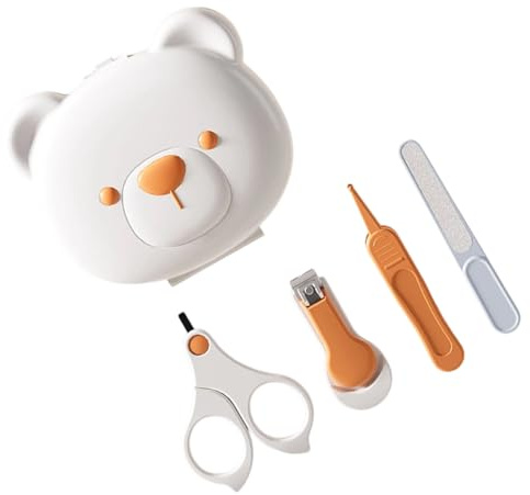 Professionelles Säuglingspflege Werkzeugset, sanfte Nagelknipser, Schere und Cartoon Bär Aufbewahrungsbox für Neugeborene Baby Nagelpflege Set