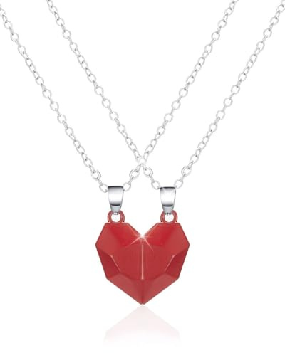 WUNZILO 1 par Collar MagnéTico para Parejas, Collares a Juego collares mejores amigos amistad cadena collar cumpleaños colgante regalos, Colgante Corazón Amor Dividido para Novia,Novio, Marido