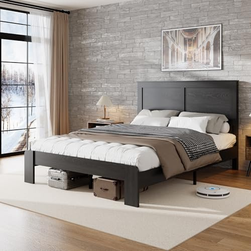 King Bed Ram med träribbor och industriell stil plattform i antikt