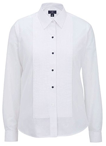 Chef Code Women's Tuxedo Shirt with 1/4 Pleats and Point Collar, White, S