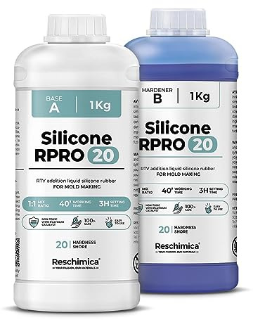 Reschimica R PRO 20 Silikon Kautschuk flüssig 1:1 – Abformsilikon mittelweich & ungiftig, Dubliersilikon für Formenbau, Resin, Kerzenformen, Modellbau & Kunsthandwerk (2 kg)