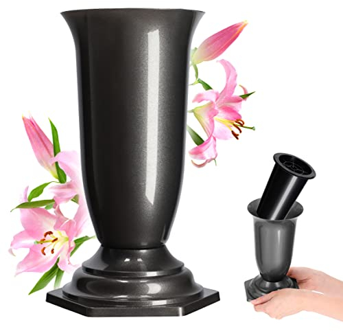 KADAX Jarrón para Tumba, jarrón de plástico, jarrón de plástico para Flores, Resistente a la Intemperie, para Cementerio, Resistente a Las heladas, decoración para tumbas, (15 cm, Grafito)