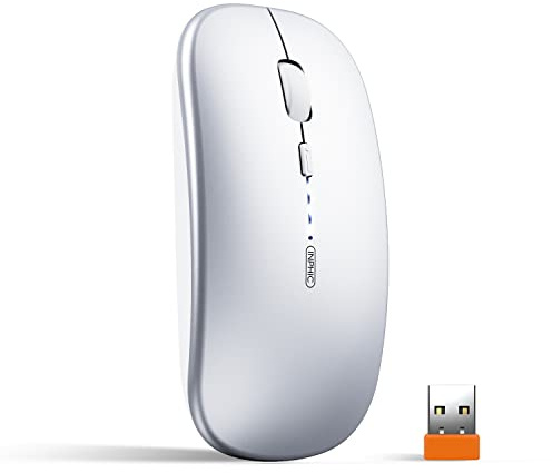 INPHIC Mouse wireless ricaricabile, ultra sottile 2.4G silenzioso mouse senza fili ottico 1600 DPI con ricevitore USB per laptop, MacBook, PC, Windows, ufficio, carica batteria visibile, argento