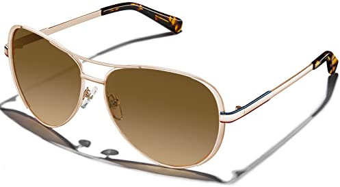 Carfia Pilote Lunettes de Soleil Femme Polarisées Miroir UV400 Protection indice 3 Moderne Classique Métal pour Conduite