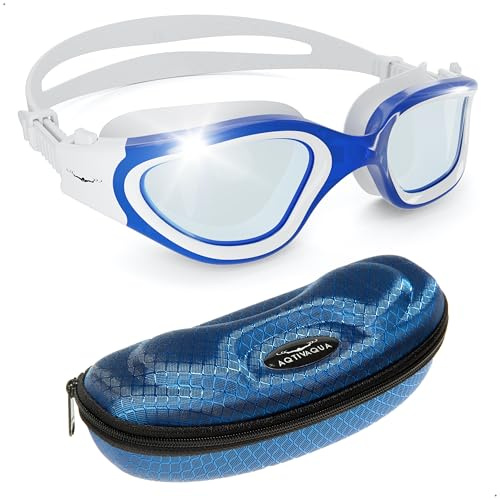 AqtivAqua DX Occhialini Nuoto Adulto Donna Uomo Bambini Occhiali Antiappannamento Mare Piscina (Blu Bianco, Fotocromatico)