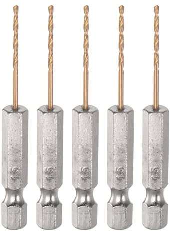 sourcing map 5pcs 1/4 Hex Shank Drill Bits 1.5mm Titanium Drill Bits Set M35 High Speed Steel Twist Drill Bit 62mm Long Fully Ground for Wood, Stainless Steel, Metal, Plastic Plastic