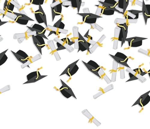100pcs Graduation Decorations 2025 Confetti, Graduation Hat Confetti Black Gold White Diploma Table Scatters Grad Prom Party Decorations Supplies Photography Props