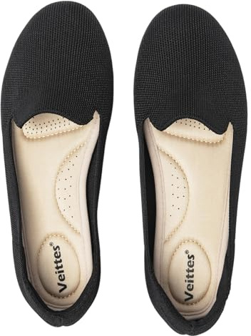 Veittes Women's Wide Width Flats Shoes, Soft Knitted Breathable Plus Size Ladies Slip on Office Ballet Shoes.