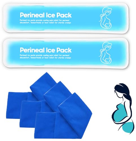 Perineal Ice Packs for Postpartum Reusable, Perineal Cold Packs, Postpartum Hemorrhoid Pain Childbirth Recovery Care, 2 Gel Pads+3 Washable Sleeves (Blue)