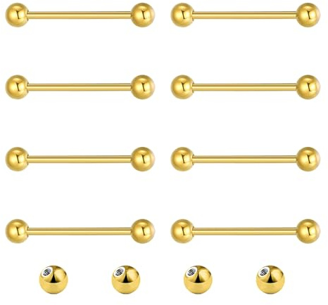 Gojewen Langue Mamelons 14G 8/10/12/14/16/18/20MM Acier Inoxydable Piercing Droite Barre Teton Pour Les Femmes Hommes