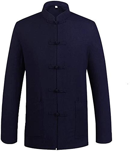 FGDIUCVN Kampfsportbekleidung Chinesischer Tang-Anzug für Männer Kung Fu Kleidung Oberteile Kampfkunst Baumwollhemd,Blau,XXXL
