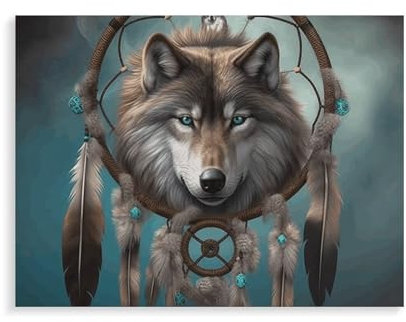 YJWANDO Kit de peinture numérique 3D loup attrape-rêves impression bricolage kit de peinture pour adultes kit de peinture avec chiffres kit de peinture pour débutants