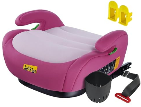 Jovikids Isofix zitverhoger voor kinderen, ECE R129, kinderzitverhoger, groep 2/3 (ca. 15-36 kg), verdikte stoffen bekleding en Isofix-adapter, gemakkelijk wasbaar, blauw, bekerhouder