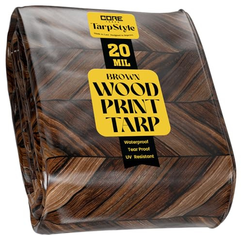 Core Tarps Extreme Heavy Duty 20 Mil Tarp Cover, Waterproof, UV Resistant, Rip and Tear Proof, Poly Tarpaulin with Reinforced Edges for Roof, Camping, Patio, Pool, Boat (Brown Wood/Black 12′ X 16′)