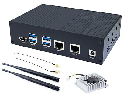 WayPonDEV Black Metal Case for Banana Pi BPI-F3 RISC-V K1 Chip SBC, Metal Heat Shell for Banana Pi BPI-F3 8 Core RISCV Single Board Computer, with Cooling Fan and Antennas (Black Metal Case)