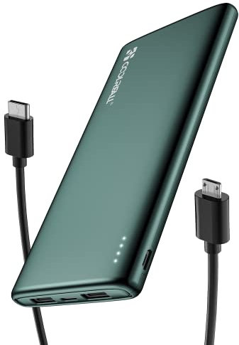 Coolreall Power Bank 10000mAh, Delgado & Ligero Bateria Externa, USB-C Entradas/Salidas (3,0A) y 2 Salidas USB-A (2,4 A) Cargador Portátil Compatible con iPhone, Samsung, Xiaomi, Huawei, iPad etc