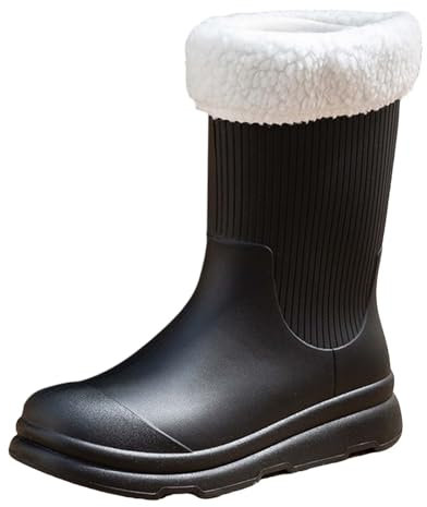 Generisch Botas de goma de altura media para mujer, forradas, térmicas, medias altas, impermeables, antideslizantes, extraíbles y lavables, para vela, zapatos de cocina, Negro , 36 EU