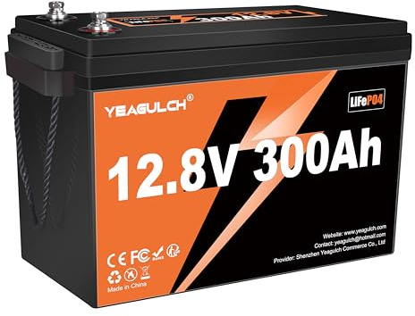 Yeagulch Batterie Lithium 12V 300Ah LiFePO4 – BMS 200A Intégré, 6000 Cycles, 3840Wh 12V Batterie LiFePO4 Rechargeable adaptée au Camping-Car, Stockage Solaire, Hors Réseau