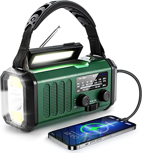 Radio Manovella Emergenza 20000mAh, Radio Solare Portatile Ricaricabile, Funzione Torcia Elettrica e Lampada da Lettura, Allarme SOS, Power Bank per Uso Esterno e può Caricare Gli Smartphone