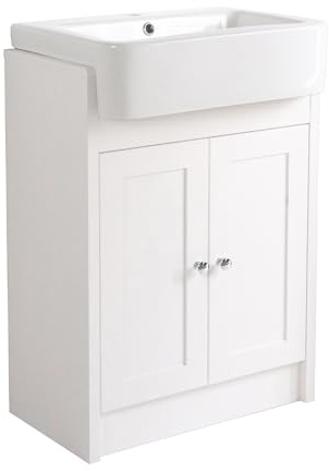 BELOFAY Vanity Unit with Basin | 600mm Floor-Standing Bathroom Vanity Unit with Basin | Soft-Close Hinges & Round Handles | With 1 Tap Hole, Waste Included (Crawlex White)