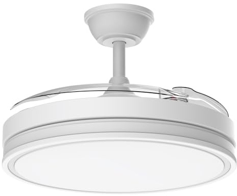 Airwit 106cm Ventilatore da Soffitto con Luce e pale retrattili, Silenzioso Lampada Ventilatore da Soffitto con Telecomando e Motore DC per Camera da Letto, Cucina, Soggiorno, 6 Velocità (Bianco Pro)
