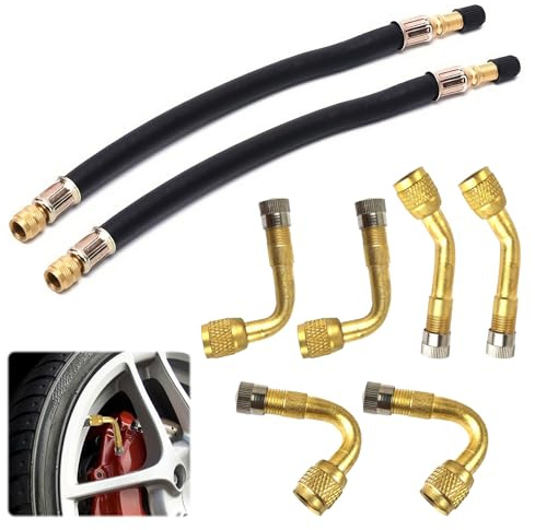 MERQUU Rallonge Valve Pneu, 8 Pièces Extension Valve Pneu, Extension De Valve, Tire Valve Extender, Rallonge Extension Valve Pneu, Adaptateurs de Valve en Laiton et Caoutchouc, pour Voiture Moto