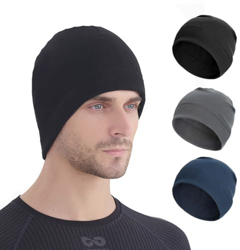 Cyberwork 3 Pezzi Berretto Uomo Donna Invernale Unisex in Pile Termico Morbido e Traspirante, Cappello Sportivo Elasticizzato Taglia Unica per Corsa Ciclismo Sci Trekking, Nero Blu Navy Grigio Scuro
