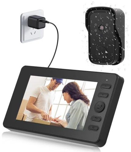 Videocitofono Senza Fili con Telecamera 1080P, Campanello Video Impermeabile IP65 con Schermo IPS 4,3, Audio Bidirezionale, Visione Notturna a Infrarossi, Resistente alle Intemperie
