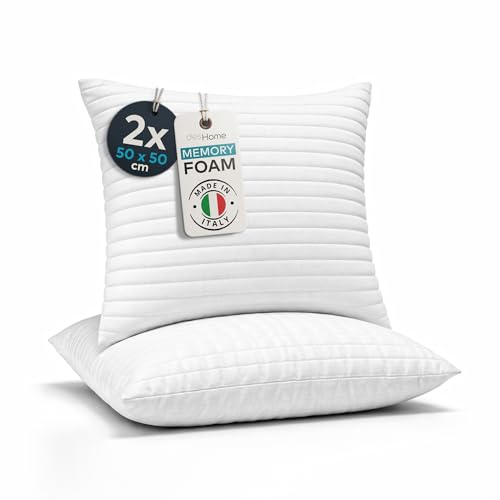 Deshome Serena – Coppia di Cuscini 50x50 cm, Cuscini Arredo e Letto, Guanciali Memory Foam a Fiocchi, Morbidi e Traspiranti, Cuscino per Dormire, Rivestimento Trapuntato, Made in Italy