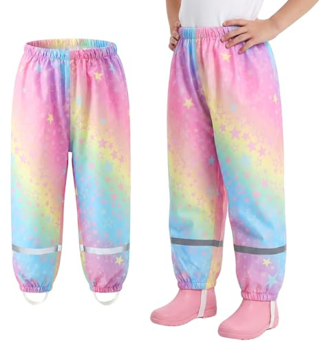Keyck Pantalon de Pluie pour Enfants Imperméable Garçons Fille 1-10 Ans | Pantalon Tout-Petits, Coupe-Vent, Anti-Boue, Léger Réfléchissant, Salopette Pluie Pants avec Réfléchissant, Running Randonnée