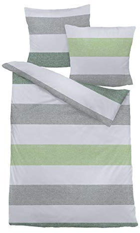 Traumschlaf Biber Bettwäsche Streifen grün kuschelig weiche Made in Germany Qualität mit Reißverschluss 155x220 cm + 80x80 cm