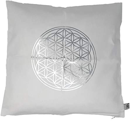 myZirbe Zirbenkissen Blume des Lebens Größe 40x40 cm weiß Silber