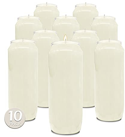 Hyoola Pack 10 Bougies Votives Brûlant 9 Jours – Lot Bougies Religion de 18 cm pour Célébrations Religieuses, Anniversaires, Situations Urgentes – Lot de Bougies Prières Cire Végétale Pot Plastique