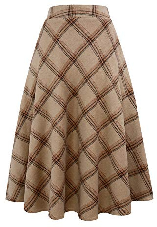 Idealsanxun - Faldas largas de Lana a Cuadros para Mujer, Cintura elástica, Acampanada, Plisadas, Caqui (Long Khaki), XXL