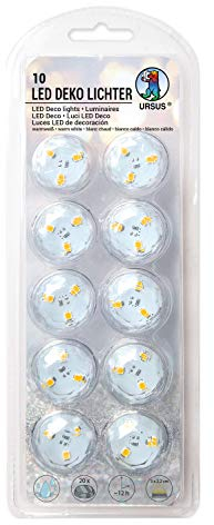Ursus 18610000 - LED Deko Lichter, 10 Stück, Leuchtdauer ca. 12 Stunden, warmweißes Licht, wasserdicht, inklusive Batterien und Klebepads, ideal als Dekolicht, für Laternen und als Ersatz für Kerzen