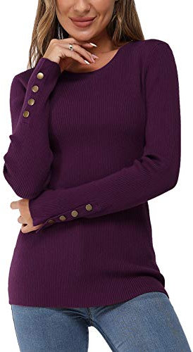 Newshows Pullover Damen Herbst Strickpullover Elegant Damenpullover Winter Pulli Damen Violett,M