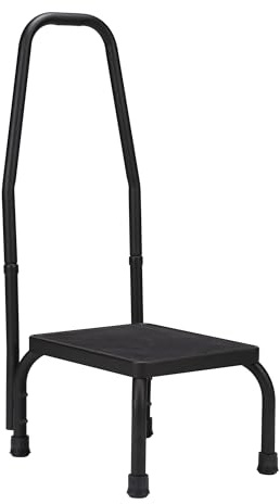 Dynarex Foot Stool - Heavy Duty Step Stool for Adults, Seniors, Children - Silver Vein Powder Coated, Non-Slip Rubber Platform & Feet - Mobility & Daily Living Aids - with Handle
